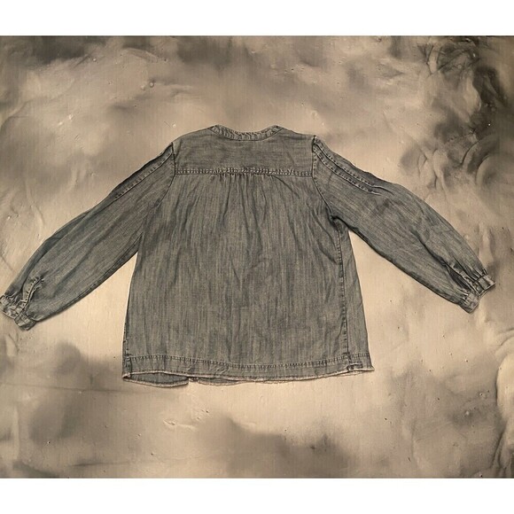 Ivy Jane Chambray Blue Top Womens Small Tencel Pleated Bib Raw Hem Boho - Picture 3 of 3